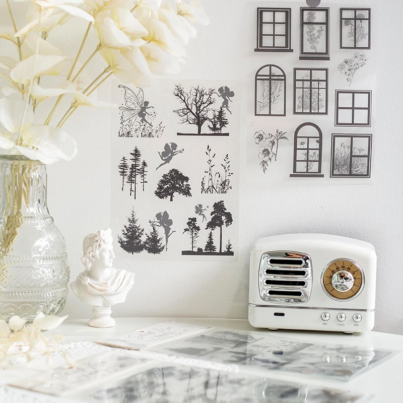 

Dimi 2 листа силуэт иллюстрация сериала наклейка для животных s водонепроницаемые эльфы бабочки ремесла клейкая Наклейка Декор Скрапбукинг