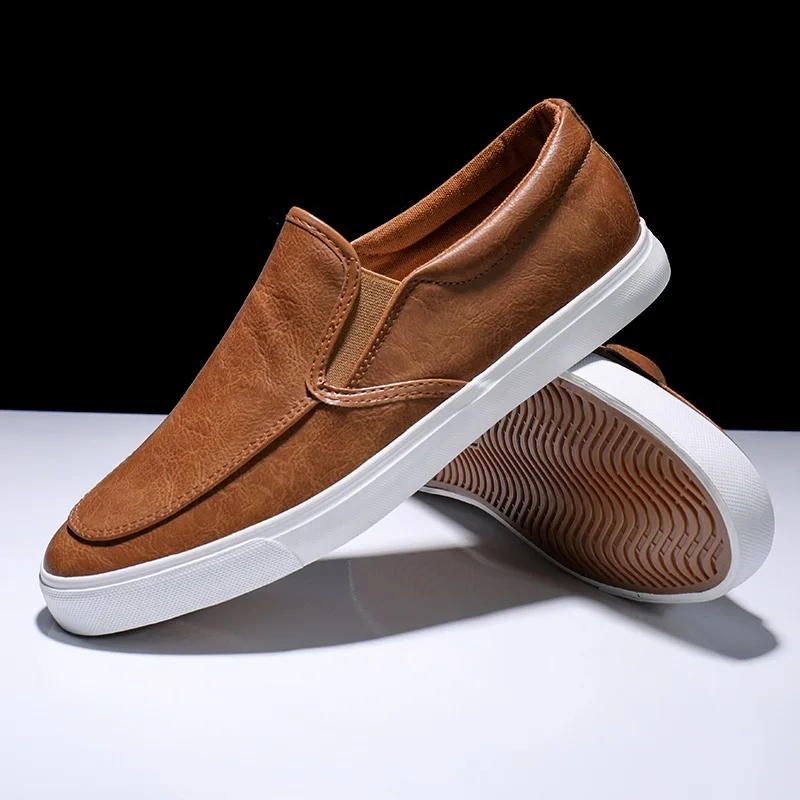 

New Men Shoes Spring Summer Casual PU Leather Flat Shoes Slip-On Low Top White Male Sneakers Tenis Masculino Adulto Shoes