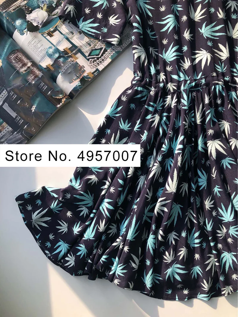 Elfbop вискоза военно-морской флот короткий рукав с отложным воротником рисунком в