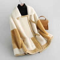 2021 winter autumn high quality 100 wool lamb fur womens korean white grain cashmere coat female splicing sheep shearing coat
