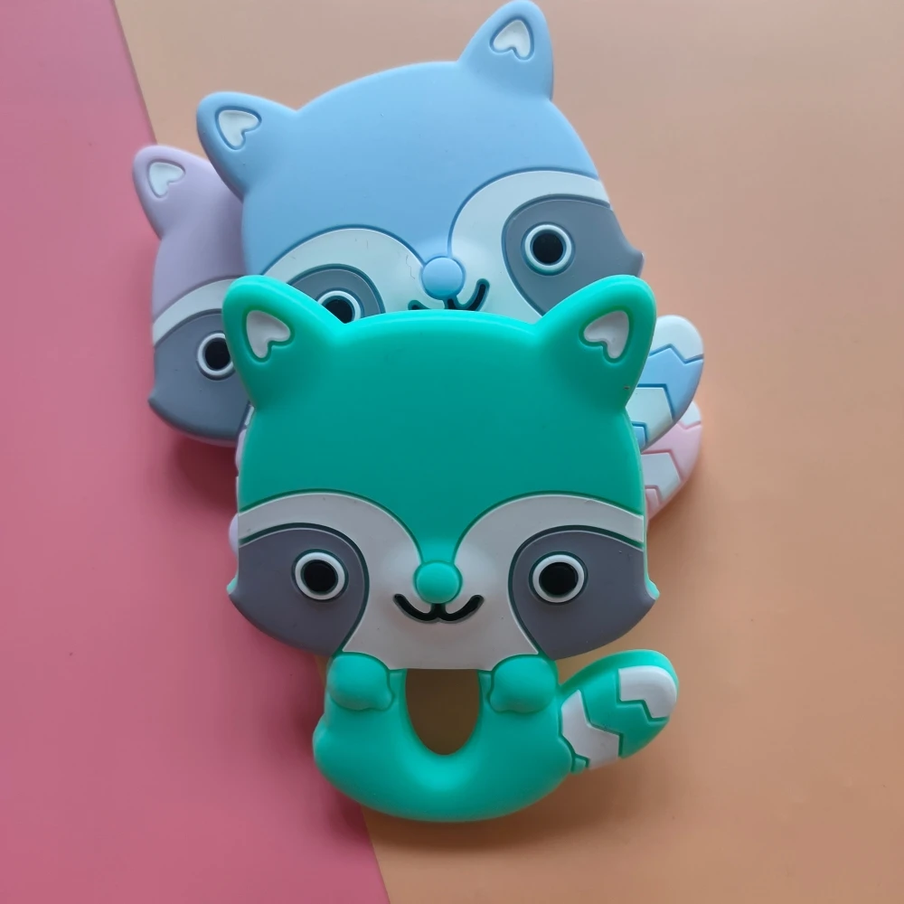 

50PCS Animal Raccoon Baby Teether Silicone Teether Teething Necklace Pendant Soft Silicone Beads BPA Free Baby Teething Toys