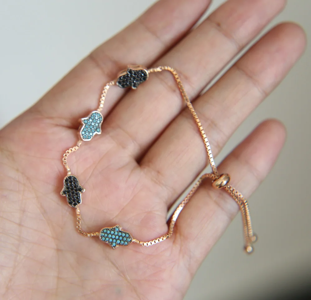 Заводская поставка 2017 цвет розового золота 100% Φ серебряный черный синий камень выложенный милым Хамса