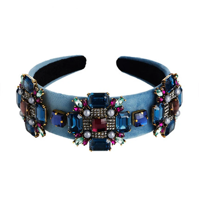 Q 4cm Blue hairband Европейские винтажные аксессуары для волос Роскошный Черный Фиолетовый кристалл барокко лента для волос Элегантные Стразы Бриллиантовая розовая Женская повязка на голову - Окраска металла: Q 4cm Blue hairband