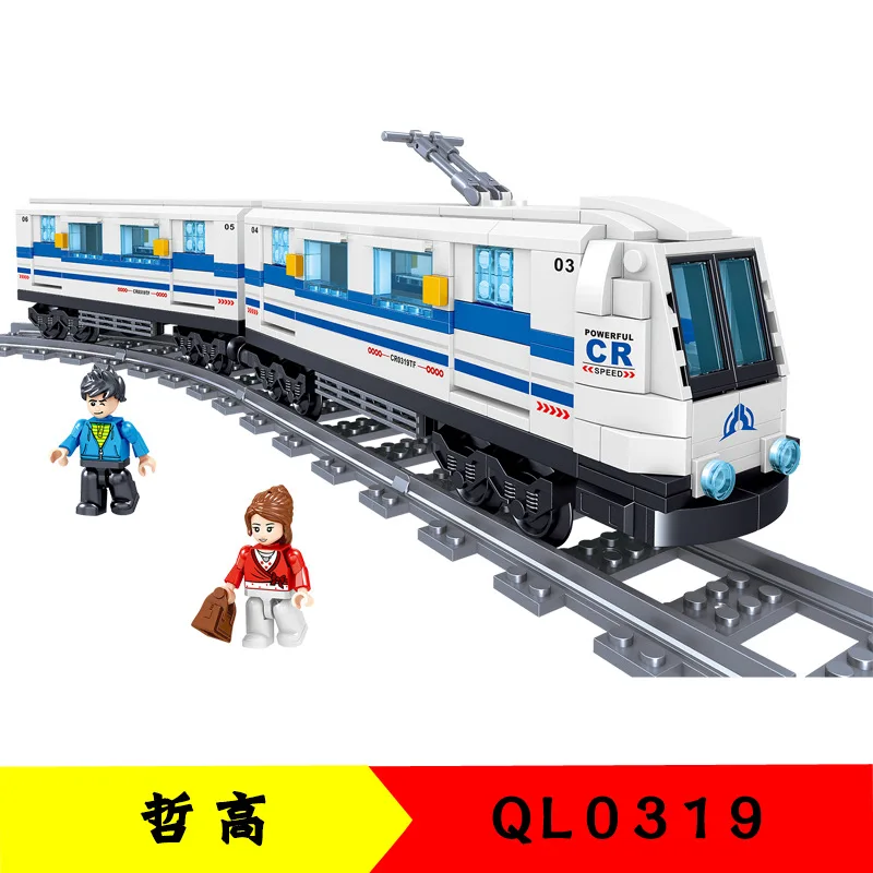 Bloques de construcci&oacute;n QL0319 para ni&ntilde;os, juguete de ensamblaje educativo de lujo de alta velocidad, serie de trenes, metro, 476 piezas-0