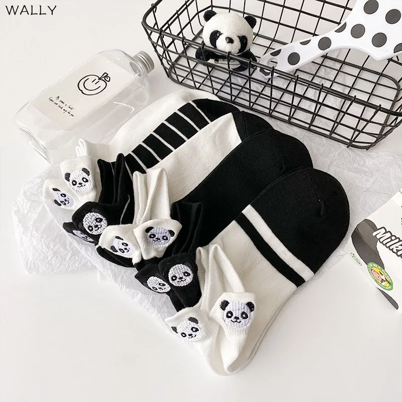 

Happy Funny Socks Hand Embroidered Panda Kawaii Cute Socks Woman Ankle Calcetines Mujer Divertido Skarpetki Crew Sokken Skarpety