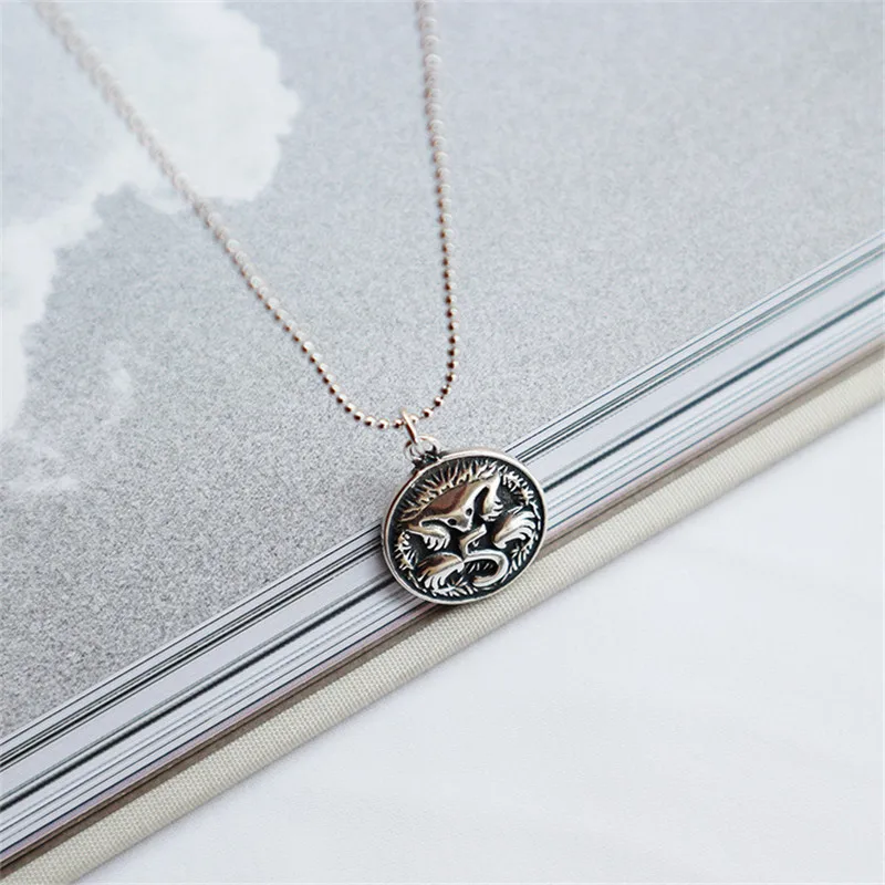 

POFUNUO Real 925 Sterling Silver European And American Style Fashion Cent Coin Pendant Necklace For Women Vintage Do Old Chokers
