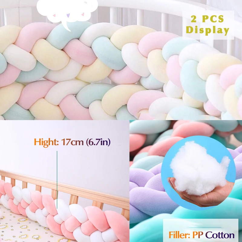 Baby Shining 4 Strands Newborn Crib Bumper 2M/3M Infant Bed Protector Room Decor 17CM(6.7in) Height Pure Weaving Plush Knot