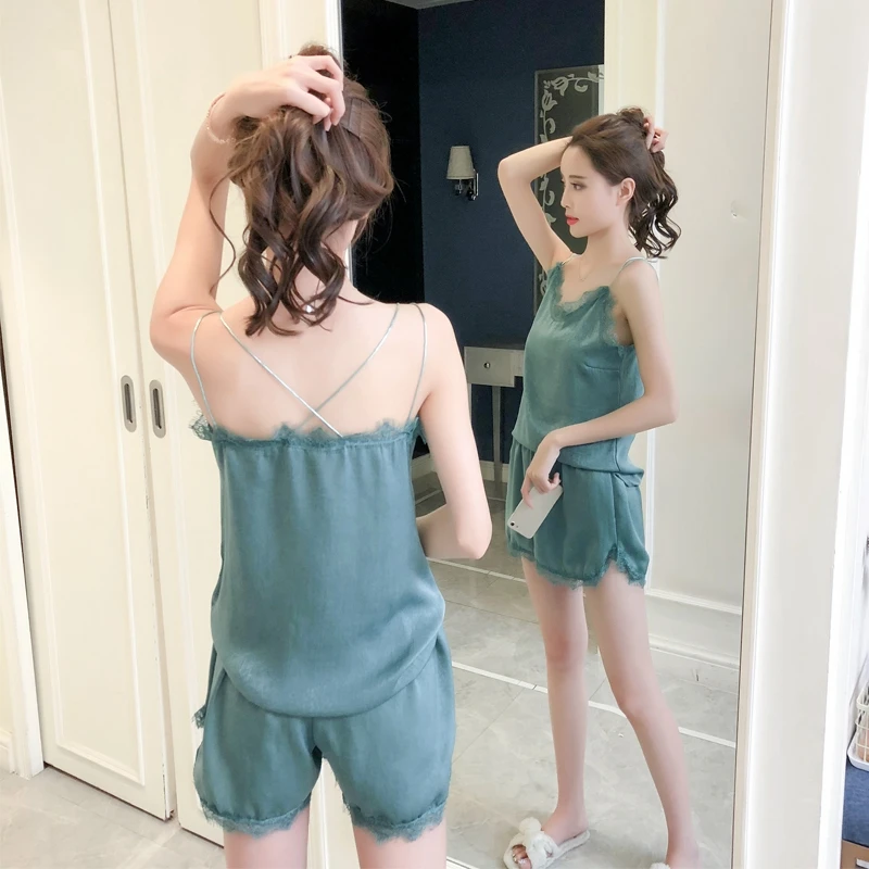 Women's Pajamas Sexy Nightwear Strapy Women Sleeveless Lace-trim Satin Romper Play Suit Sleepwear Nightgown | Женская одежда