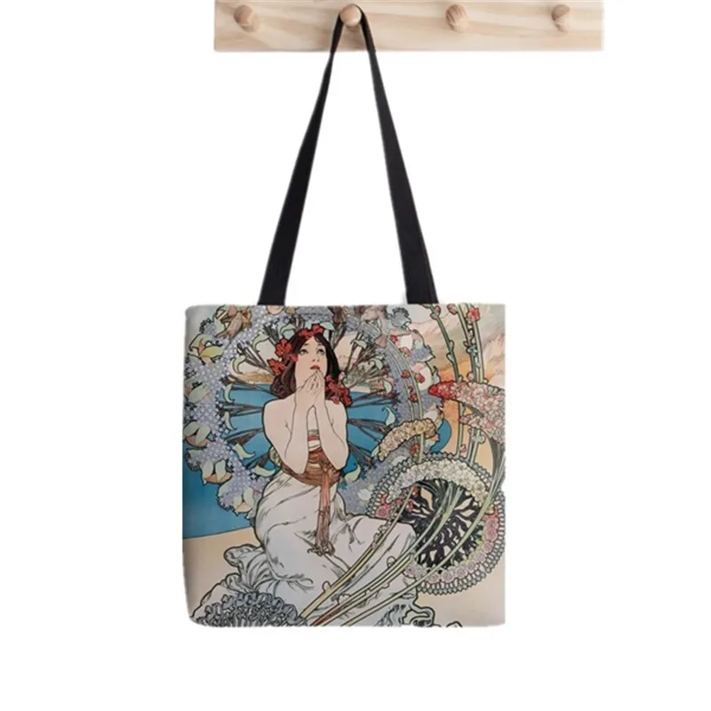 

Shopper Alphonse Mucha Monaco Printed Tote Bag women Harajuku shopper Funny handbag girl Shoulder shopping Lady Canvas Bag
