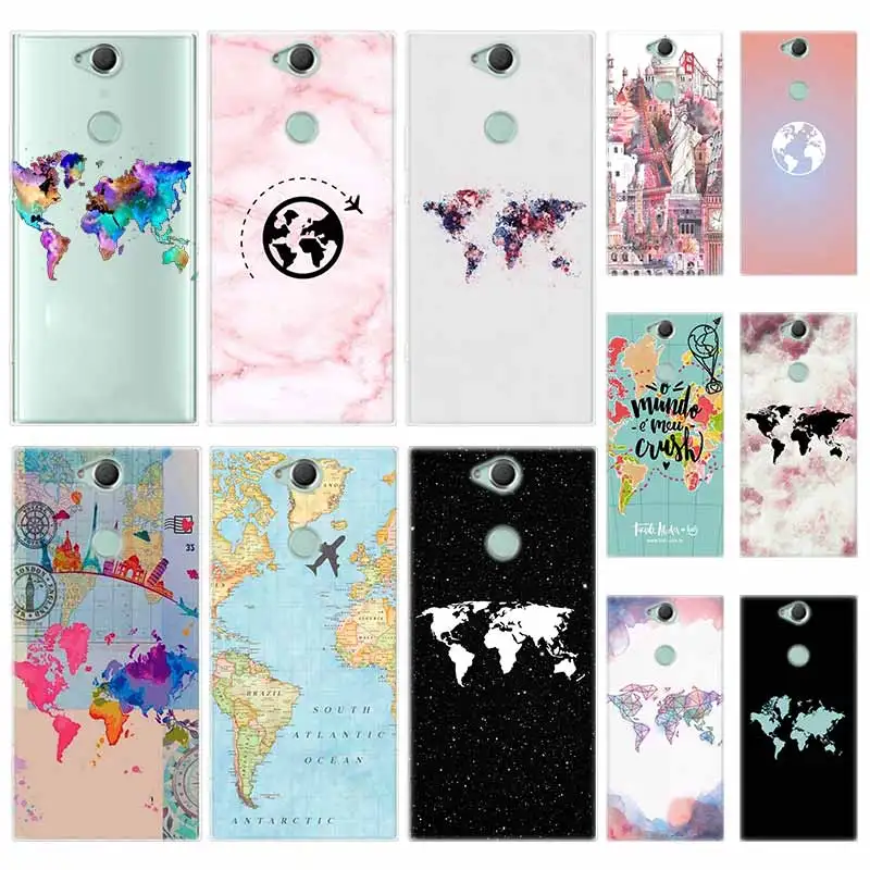Черный прозрачный силиконовый чехол из ТПУ с розовой картой мира для Sony Xperia L1 L2 L3 X