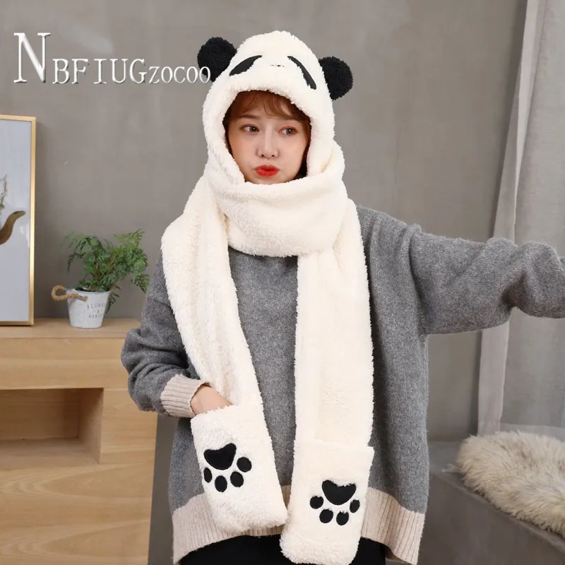 Осень-зима студентов шляпа шарф перчатки панда Для женщин комплекты толстый