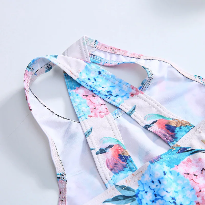 Цельный купальный костюм с цветочным рисунком для маленьких девочек детская