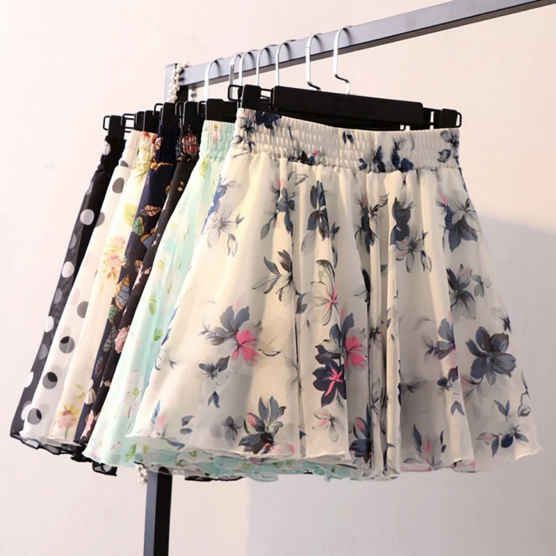 Женская летняя винтажная юбка с высокой талией шифоновые юбки принтом
