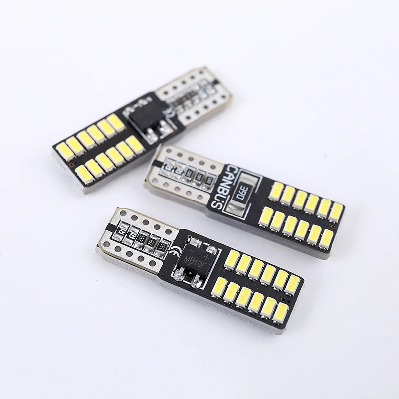 10 шт. T10 светодиодный светильник CANBUS 3014 24 SMD для салона автомобиля W5W/194 168 автомобильный габаритный светильник, Автомобильная лампочка источника, резервная лампа белого цвета