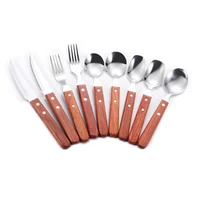 creative flatware sets wooden heat insulating handle tableware stainless steel steaktable knife fork spoon western dinnerware