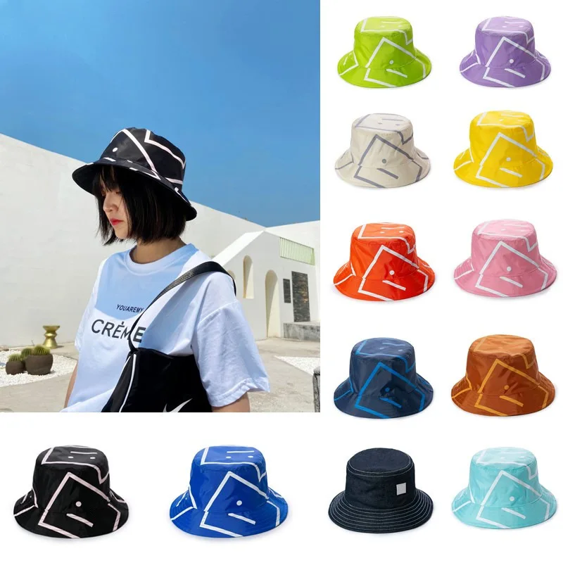 Ac Studios Smiling face Beanie Skull Caps Smiley fisherman hat with large brim sunhat Acne Hats Beach sun hat anti UV basin hat