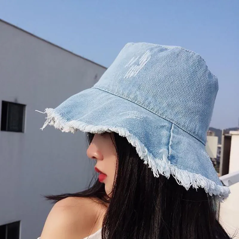 Панама Мужская джинсовая с широкими полями однотонная хлопковая шапка от солнца