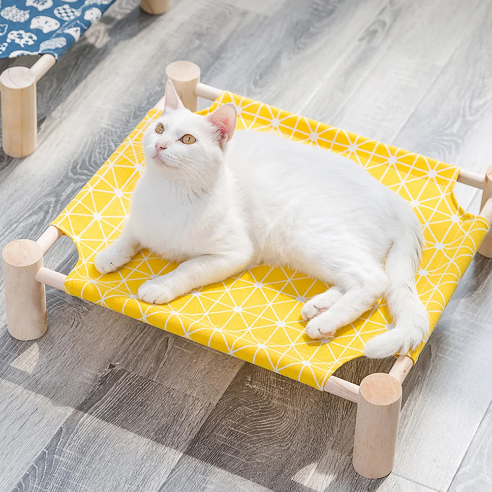 

Elevated Cat Bed House Cat Hammocks Bed Wood Canvas Cat Lounge Bed For Dogs Puppy Kitten Durable Canvas House Pet Supplies