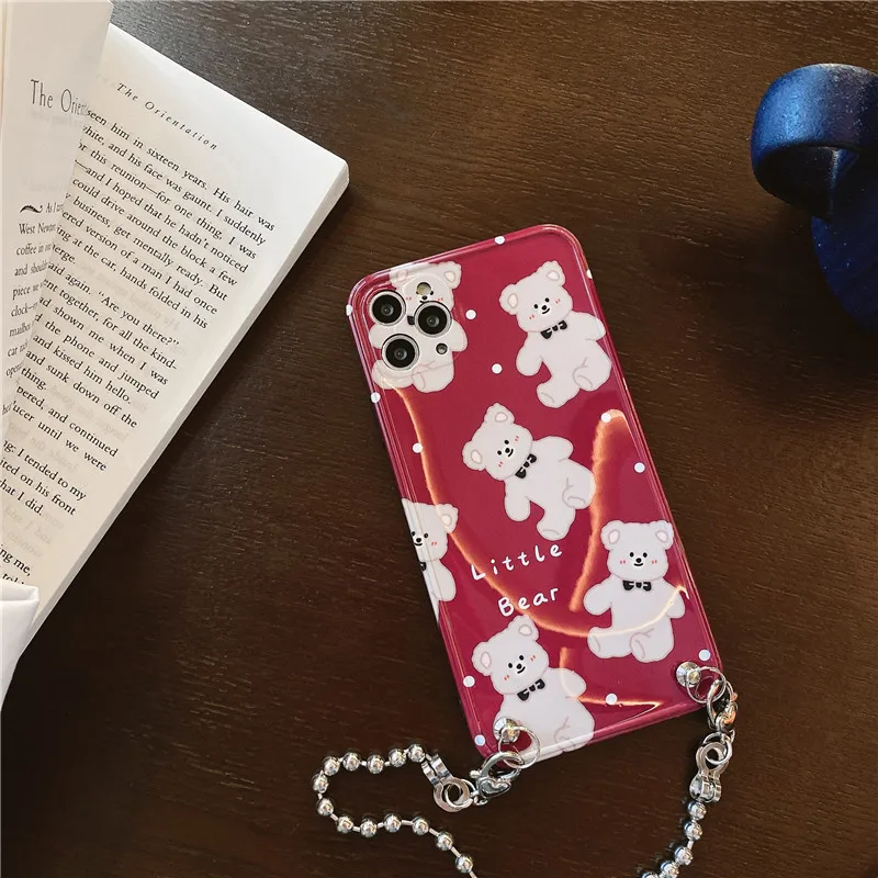 Cute Bear Hand Chain Pattern Phone Cases For iPhone X XR XS 12 mini 11 Pro Max SE2020 7 8 Plus Fashion Bracelet Rope Soft Cover | Мобильные