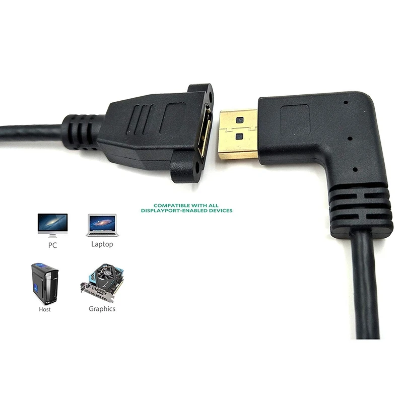 DP кабель 12 дюймов/30 см правый угол 90 градусов Displayport (DP) Male DisplayPort Female с панелью