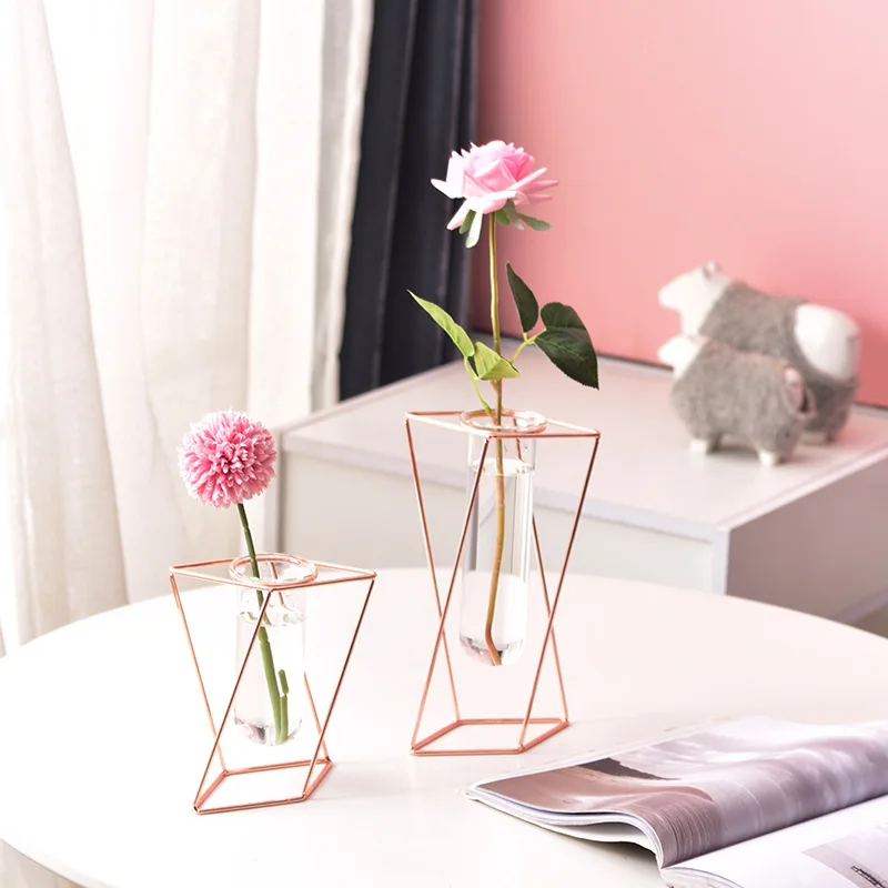

Modern Home Decor Golden Iron Glass Vase Test Tube Hydroponics Plant Vase Bathroom Decoration Accessories Living Room Decoration