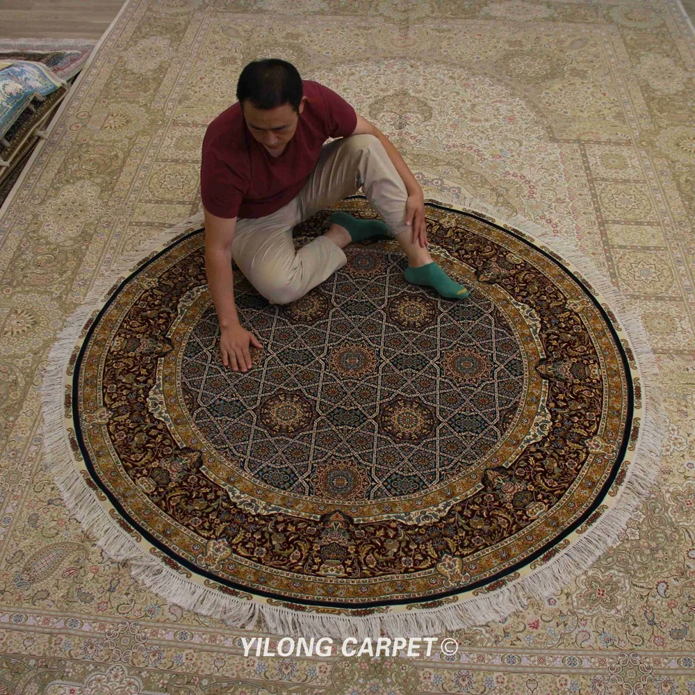 YILONG круглая ручная работа Плетеный Ковер изысканный персидский шелковый круглый
