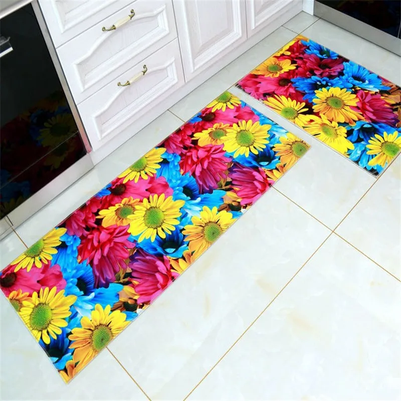 

50x80+50x160CM 3D Printing Non-slip Floor Mats Kitchen Mat Pastoral Home Entrance/Hallway Doormat Sliding Door/Balcony Area Rug
