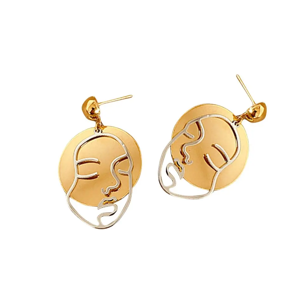 

Metal Hollow Earrings Abstract Art Face Earrings Cold Wind Creative Fashion Earrings Women Birthday Gift