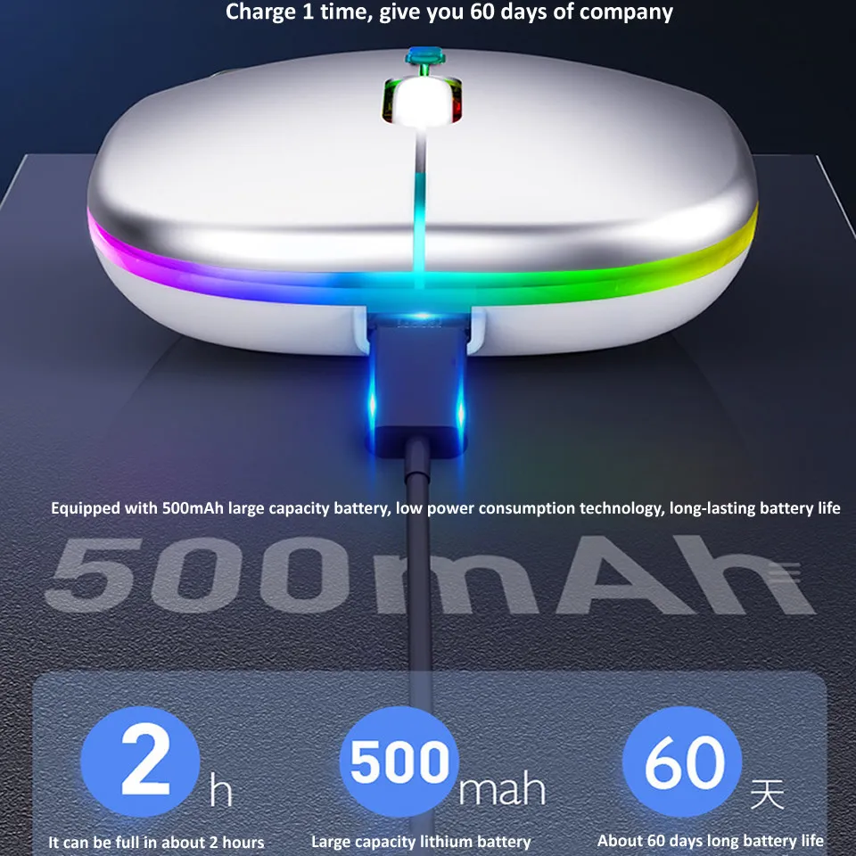 Беспроводная компьютерная мышь совместимая с Bluetooth RGB для ноутбука ПК Macbook Air M1 со