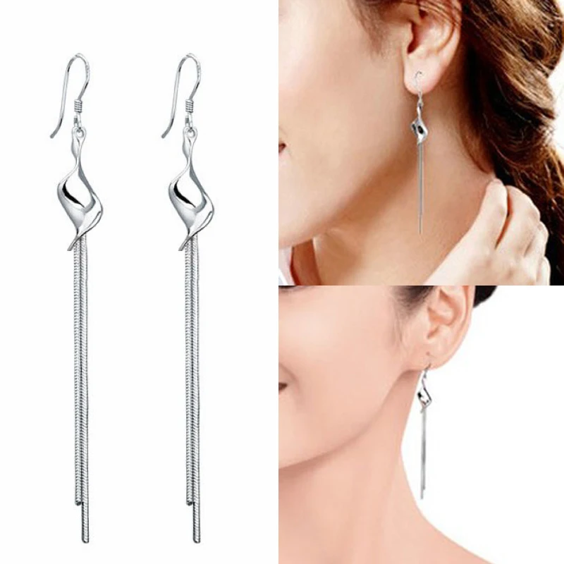 Модные женские Серьги серебряного цвета крупные витые серьги с кисточками