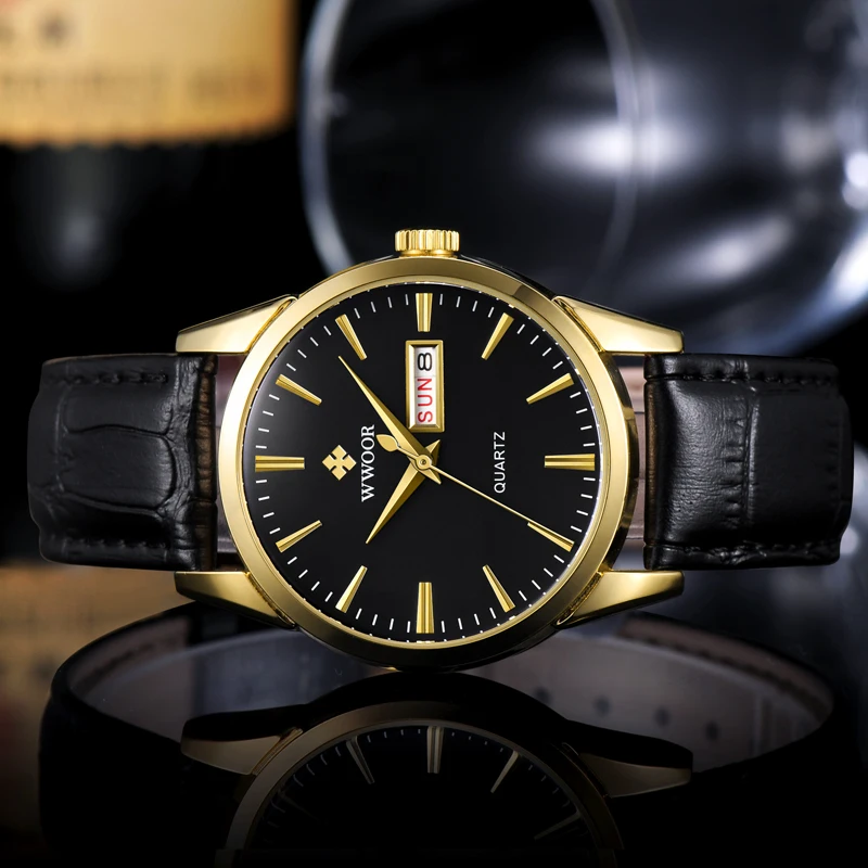 Часы WWOOR Мужские кварцевые брендовые Роскошные водонепроницаемые повседневные