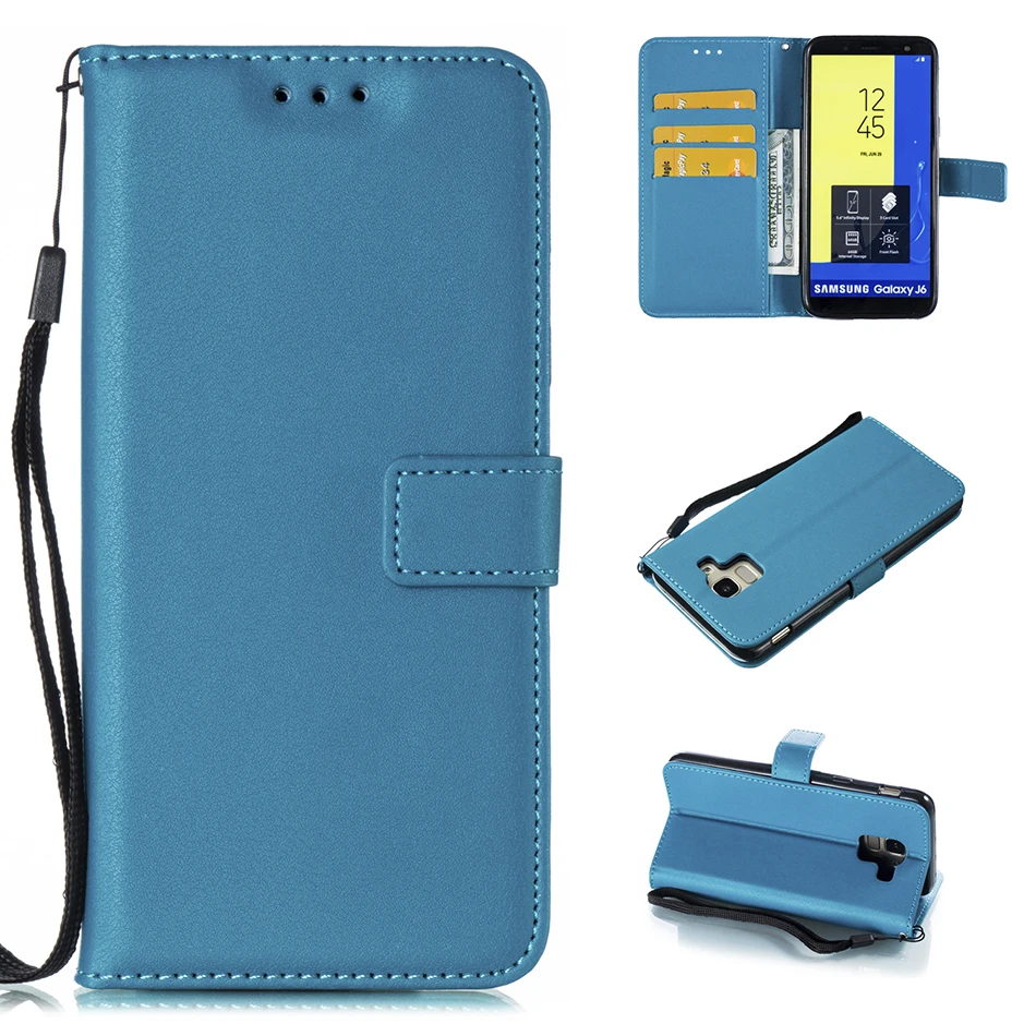 Однотонный кожаный чехол бумажник для Samsung Galaxy J4 J6 Plus J8 J2 Pro 2018 J1 J3 J5 J7 Prime J330 J530