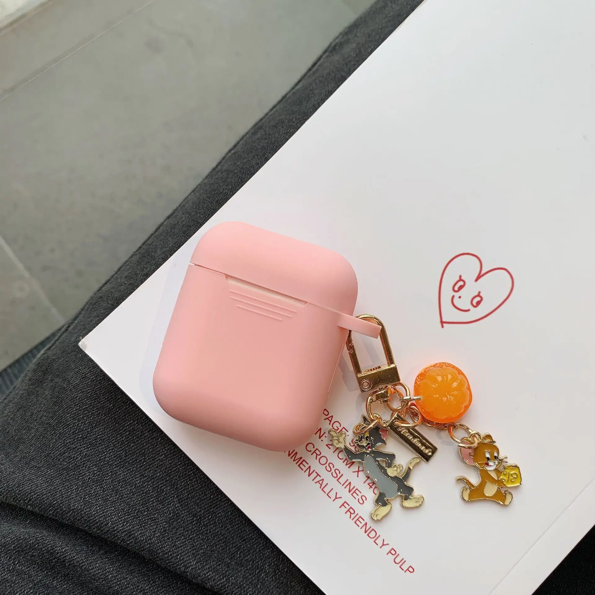 Розовый Милый чехол для наушников AirPods мультяшный Кот Том и Джерри брелок беспроводные наушники чехол для Apple Airpods 2 сумка аксессуары - Цвет: Розовый