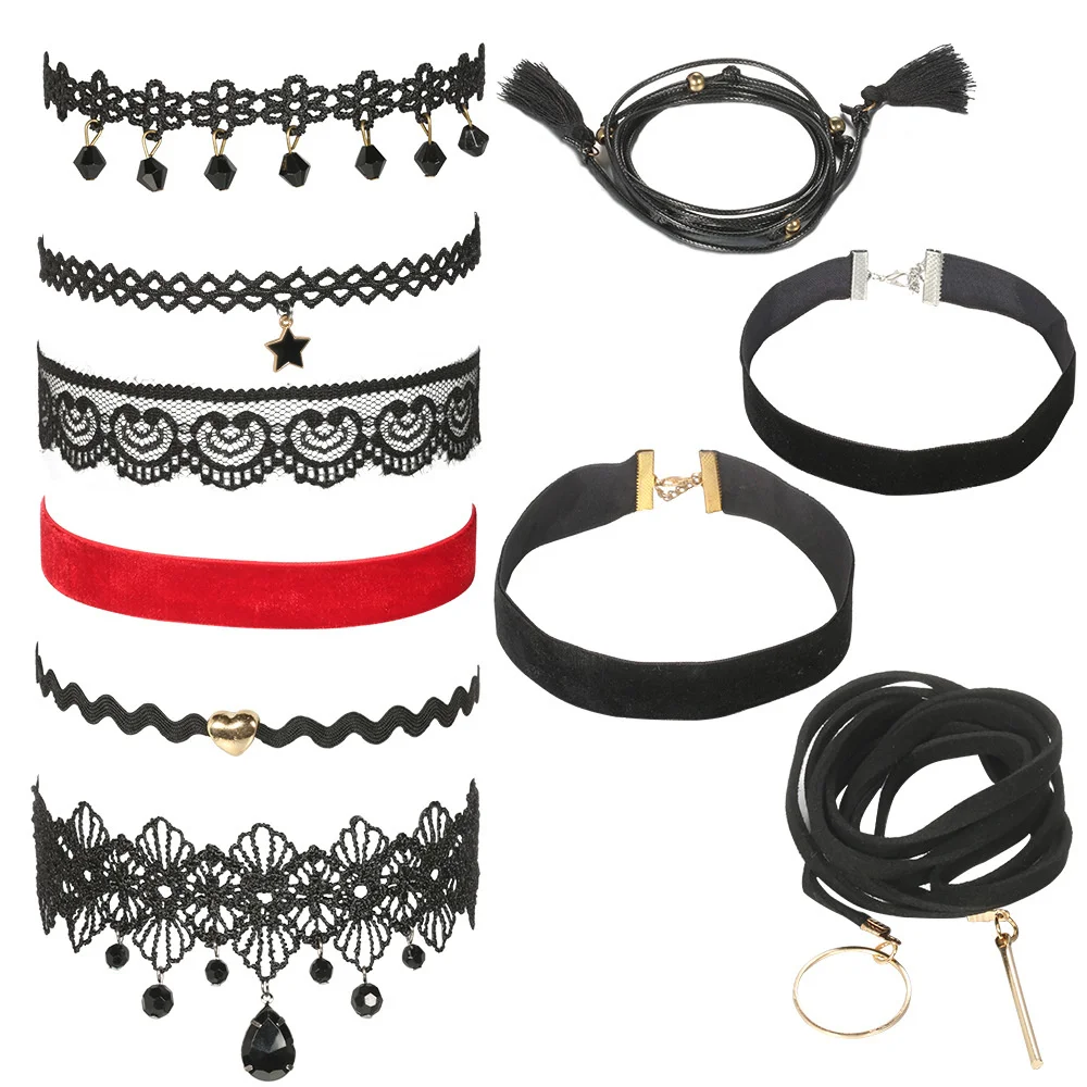 

Gothic Lace Necklaces Choker Lace Collar Black Cloth Lace Tattoo Choker Necklace for women girl Retro Gothic Velvet Necklace