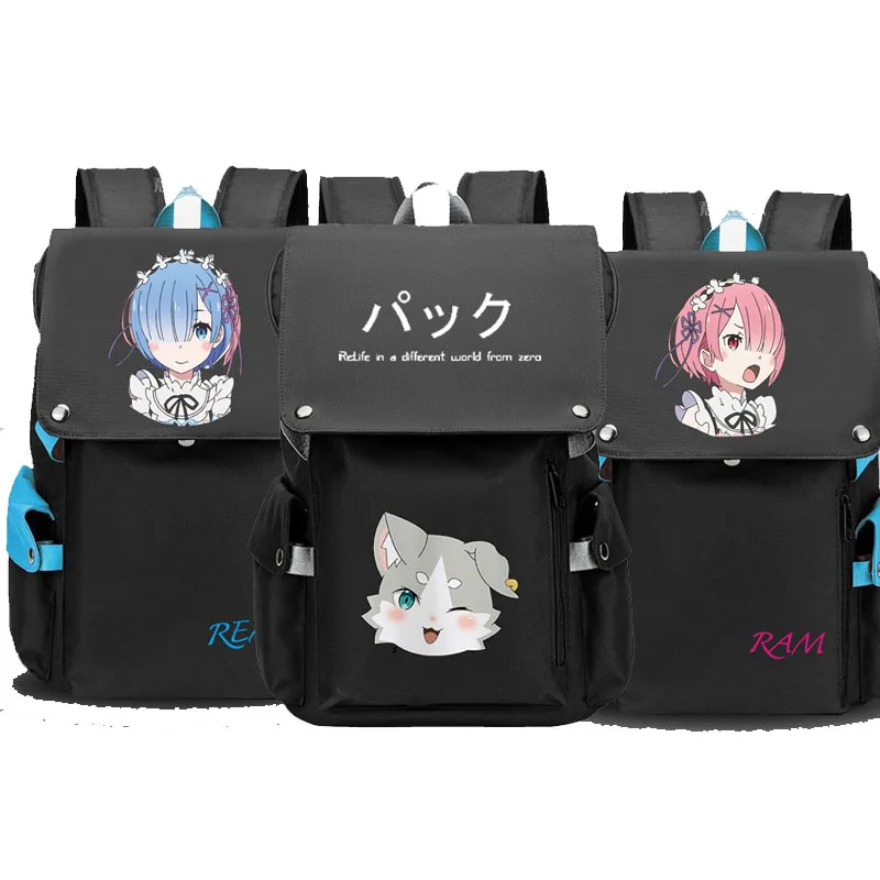 Anime Re:Life in a different world from zero backpack Emilia Rem Ram  Bags cosplay Oxford Bag for men women