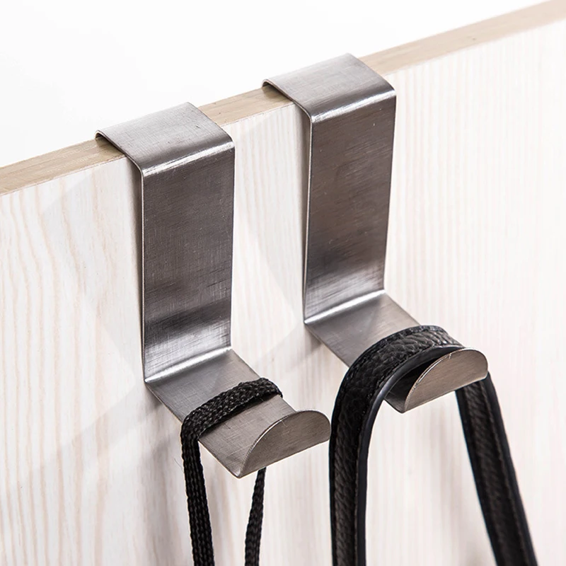 

2pcs Home Kitchen Stainless Steel Door Hooks Self Holder Hanger Hang Coat Hooks Drawer Cabinet Towel Clothes Pothook Door Hook