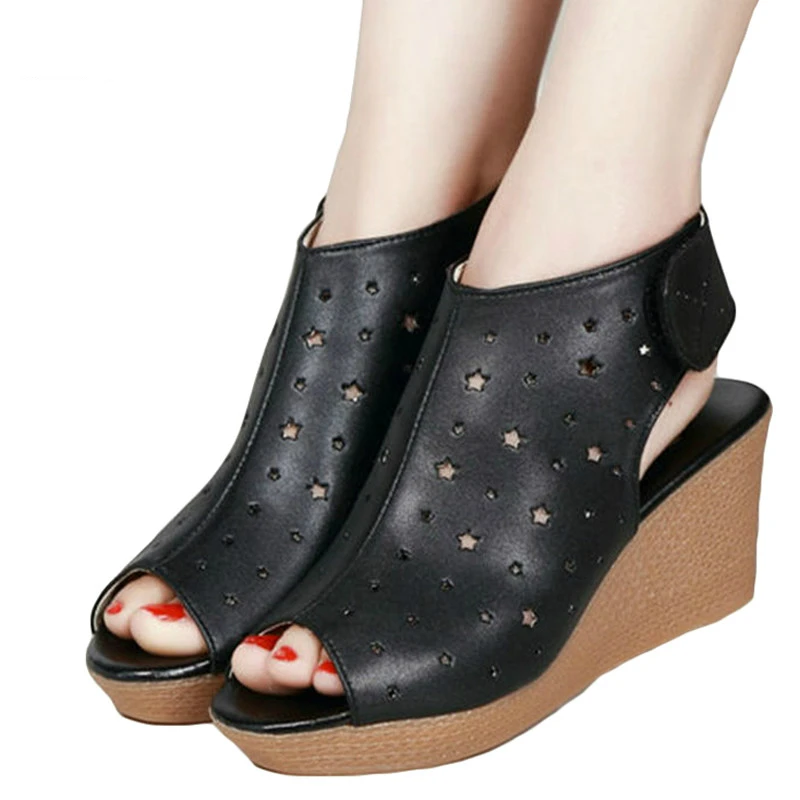 Летние женские босоножки из натуральной кожи с разрезом Женская повседневная