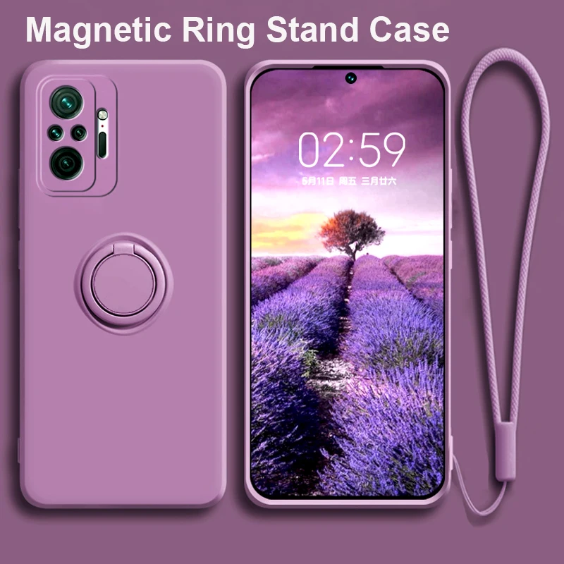 Чехол с магнитным кольцом из жидкого силикона для Redmi note 10 9 Pro note10 S Poco X3 M3 F3 задняя