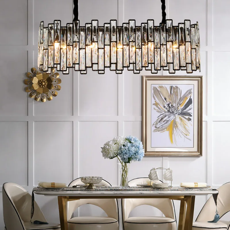 

New Manggic lighting New black chandelier modern rectangular restaurant crystal chandelier luxury grid light