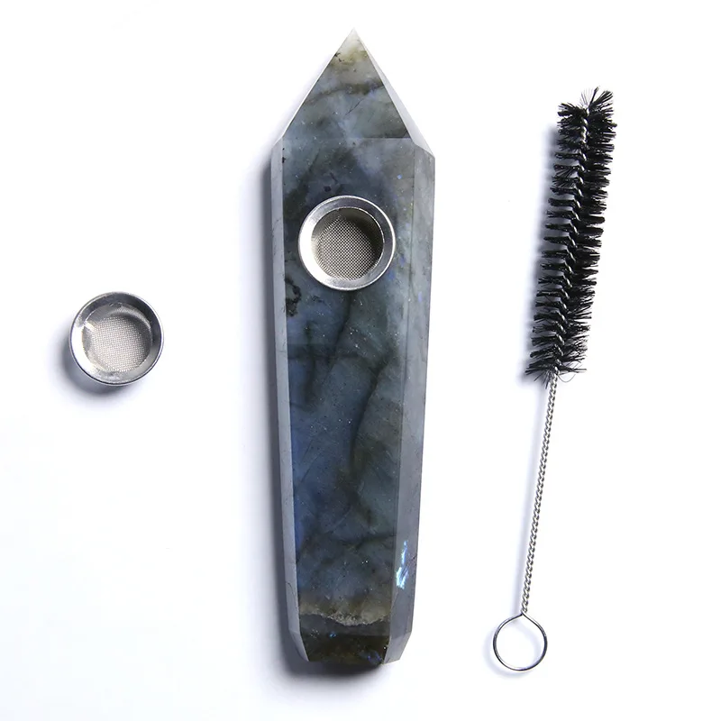 

Natural Stone Grinding Labradorite Pipe Hexagonal Prism Crystal Tube Smoke Tube Spiritual Energy Enhancement Meditation