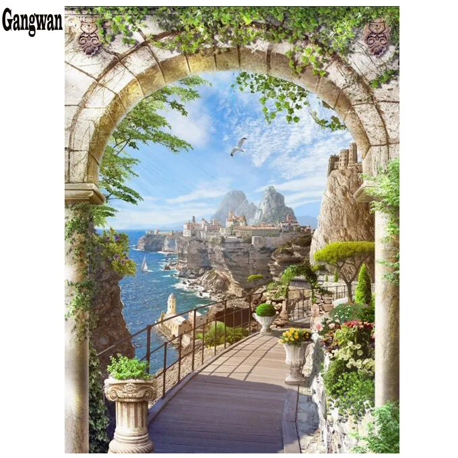 

Seaside city 5D DIY Diamond Embroidery Sea Scenery Cross Stitch Full Square/Round diamond painting rhinestone flower garden door