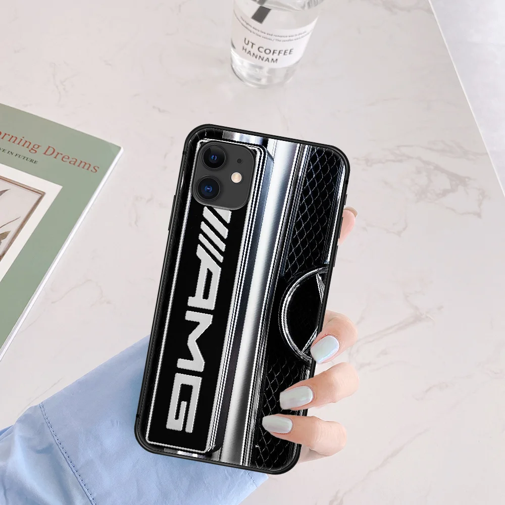 

Luxury Mercedes Benz Amges Car Phone Case For Iphone 5 5S SE 2020 6 6S 7 8 Plus 11 12 Mini X XS XR Pro Max black Hoesjes 3D Back