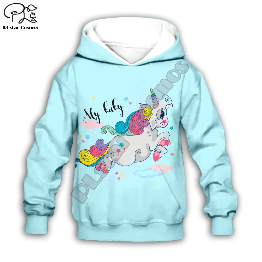 

Kid 3D print cartoon unicorn blue hoodie children baby girl's clothing long sleeve Sweatshirt streetwear zipper