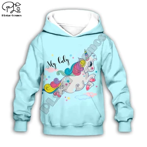 Kid 3d Print Cartoon Unicorn Blue Hoodie Children Baby Girls Clothing Long Sleeve Sweatshirt Streetw