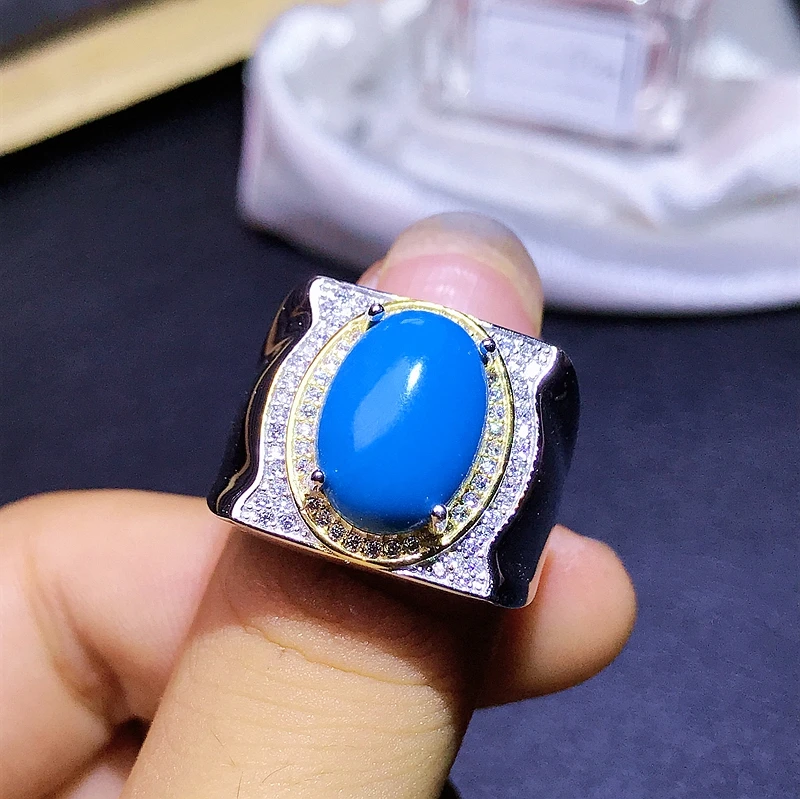 Супер grand blue бирюзовое мужское кольцо 925 пробы Серебряный бесцветный подарок на день рождения