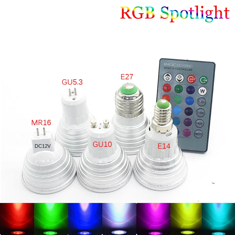 E14 E27 GU10 GU5.3 RGB светодиодный светильник лампа с дистанционным Управление Bombillas
