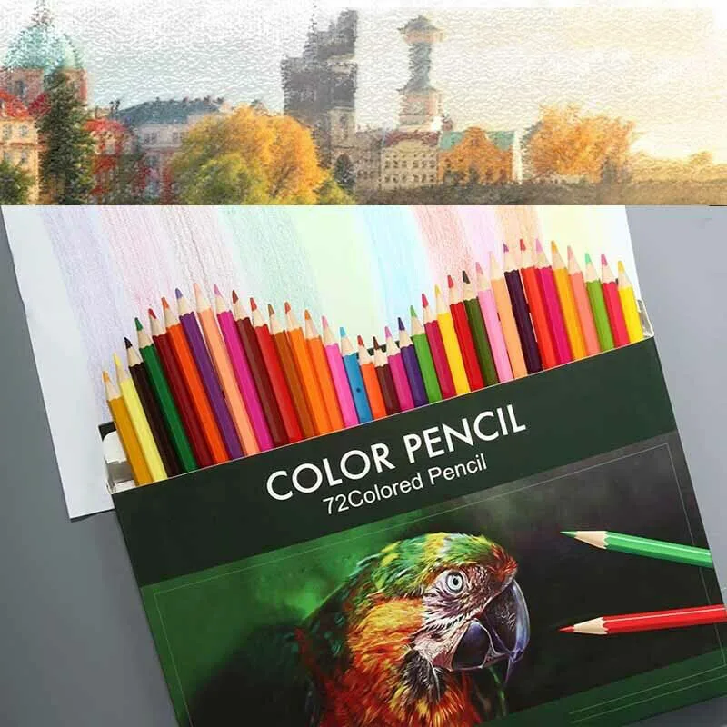 Juego de l&aacute;pices de acuarelas profesionales de 72 colores, l&aacute;pices de colores de madera para pintar bocetos, suministros de arte escolar-3