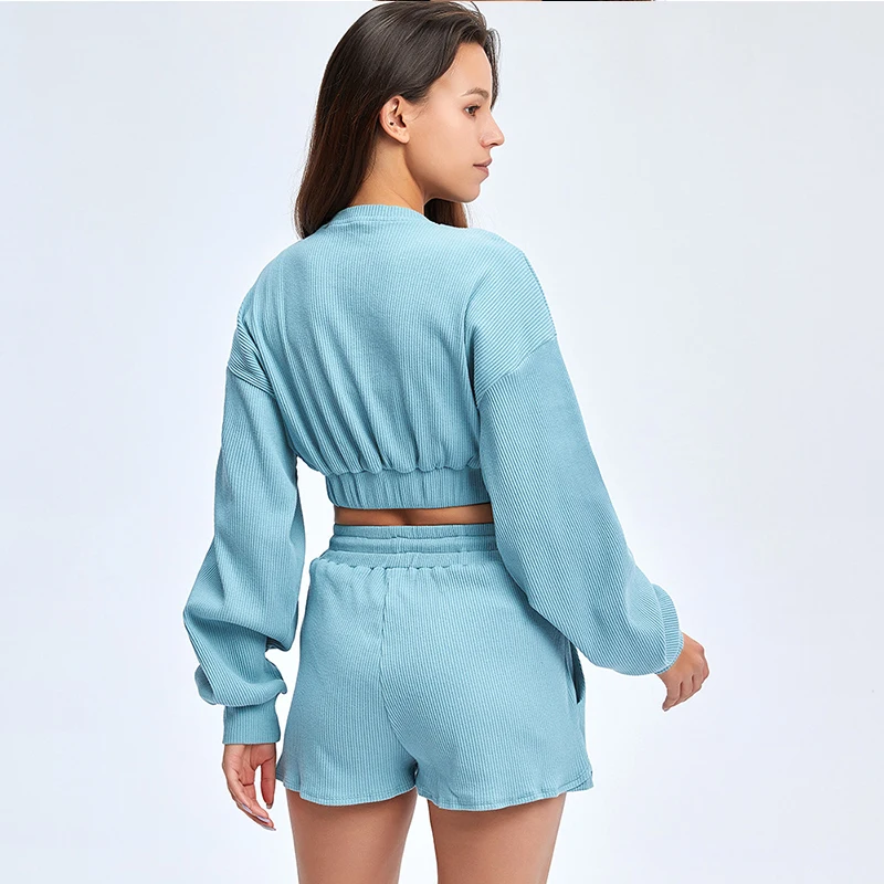 

2 Pcs Seamless Yoga Sets Women Fitness Suits Long Sleeve Clothing Gym Crop Tops High Waist Trousers Workout Pants Running Shorts