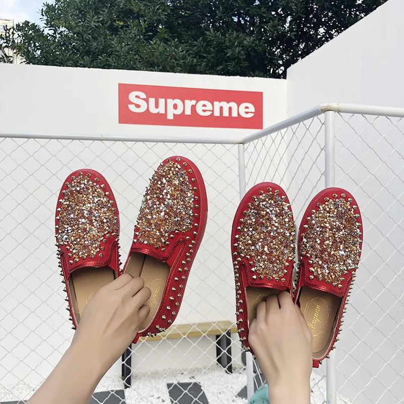 Женские замшевые туфли на платформе блестящие кроссовки с круглым носком без