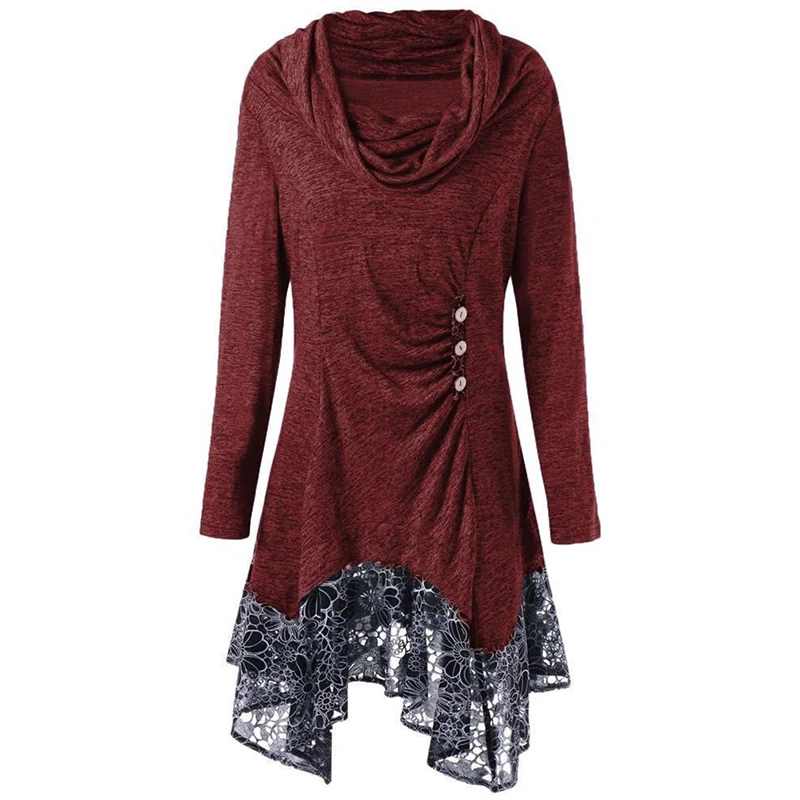 

Plus Size 3XL Fashion Turtleneck Dress Casual Winter Ladies Patchwork Tunic Dress Female Women's Long Sleeve Pullover Dress